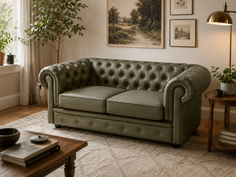 Sofa Chesterfield 2 osobowa skóra naturalna