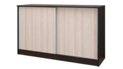 Komoda Mini w kolorze dąb sonoma i wenge z dwoma drzwiami suwanymi, nowoczesny mebel do salonu