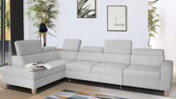 Narożnik rozkładany Leo Premium+1 w nowoczesnym salonie z funkcją spania i pojemnikiem na pościel