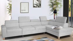Narożnik rozkładany Leo Premium+1 w nowoczesnym salonie z funkcją spania i pojemnikiem na pościel