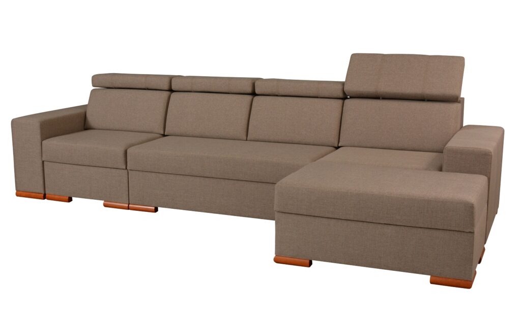 Narożnik rozkładany Soprano ZF1 z ruchomymi zagłówkami i pojemnikami na pościel w nowoczesnym wnętrzu