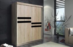 Szafa przesuwna Asturia w kolorze dąb sonoma z czarnym lakobel, nowoczesny design