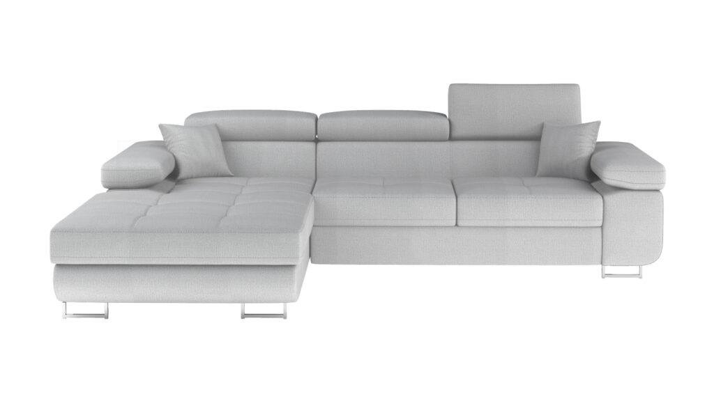 Narożnik rozkładany Armando w tkaninie Monolith-84 z funkcją spania i pojemnikiem na pościel