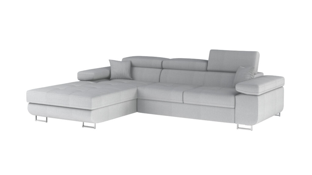 Narożnik rozkładany Armando w tkaninie Monolith-84 z funkcją spania i pojemnikiem na pościel