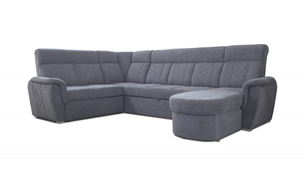 Narożnik rozkładany Boston OT-III-R-II w nowoczesnym wnętrzu z funkcją spania i pojemnikiem na pościel