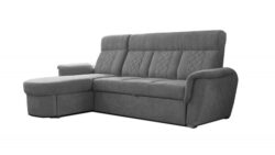 Narożnik rozkładany Boston OT-III w jasnoszarej tkaninie z wysokim oparciem i pojemnikiem na pościel