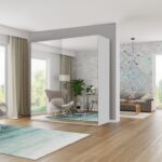 Szafa przesuwna German 150 w białym kolorze z dużym lustrem i nowoczesnym designem