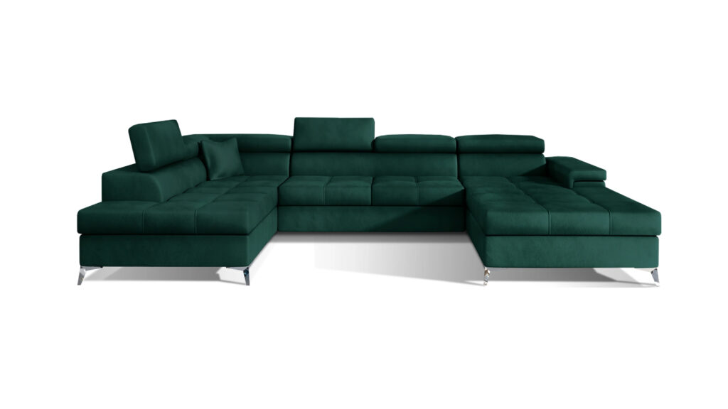 Narożnik rozkładany Eduardo w tkaninie Monolith-37 z regulowanymi zagłówkami i pojemnikiem na pościel