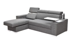 Szara narożna sofa FENIX Z4 z funkcją spania, podłokietnikami, blatem na laptopa, schowkiem i gniazdem ładowania