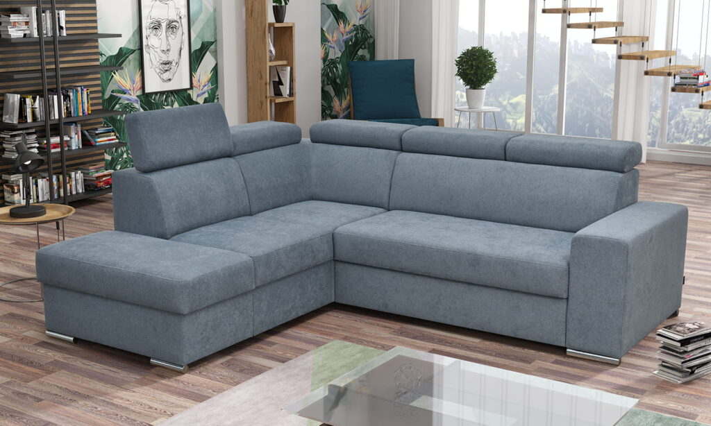 Narożnik rozkładany Fenix H9 z funkcją spania, regulowanymi zagłówkami i pojemnikami na pościel