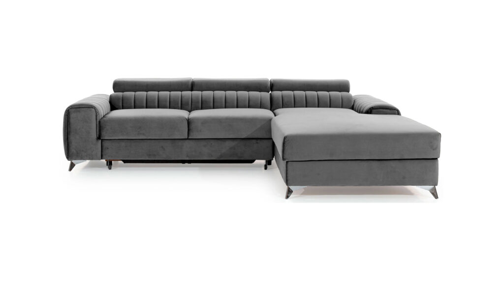 Narożnik rozkładany Grayson w tkaninie Nube-03 z funkcją spania i pojemnikiem na pościel