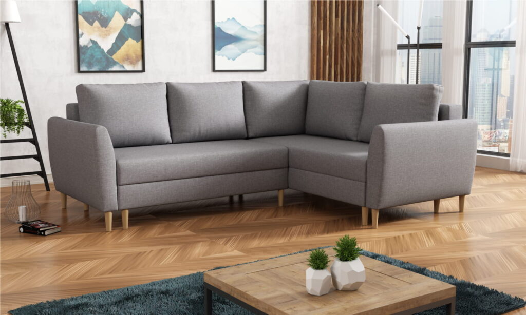 Narożnik rozkładany Ibis H1 w tkaninie Casablanca-2314 z pojemnikami na pościel i poduszkami