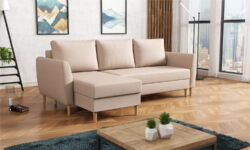 Narożnik rozkładany Ibis Z1 w tkaninie Casablanca-2303 z pojemnikami na pościel i poduszkami