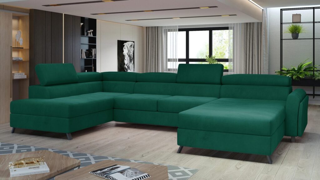 Narożnik rozkładany Josette w tkaninie Monolith-37 w nowoczesnym salonie