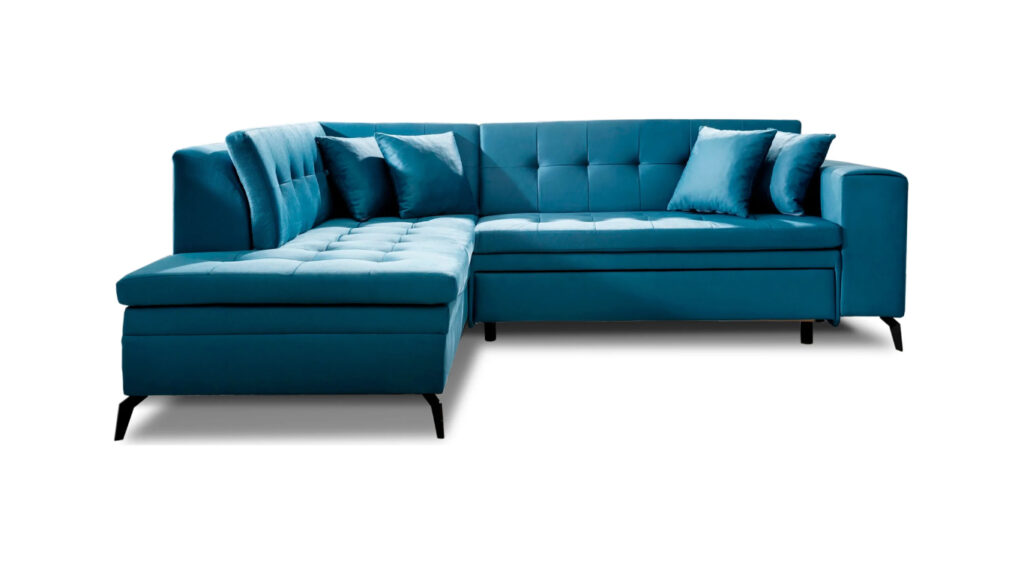 Narożnik rozkładany Lanvin w tkaninie Savoi-38 z metalowymi nogami i ozdobnym pikowaniem