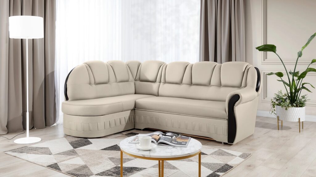 Narożnik rozkładany Lord w tkaninie Soft-18 z funkcją spania i pojemnikiem na pościel