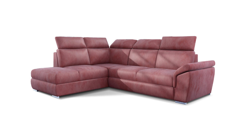 Narożnik rozkładany Loreto w tkaninie Monolith-63 z regulowanymi zagłówkami i chromowanymi nogami