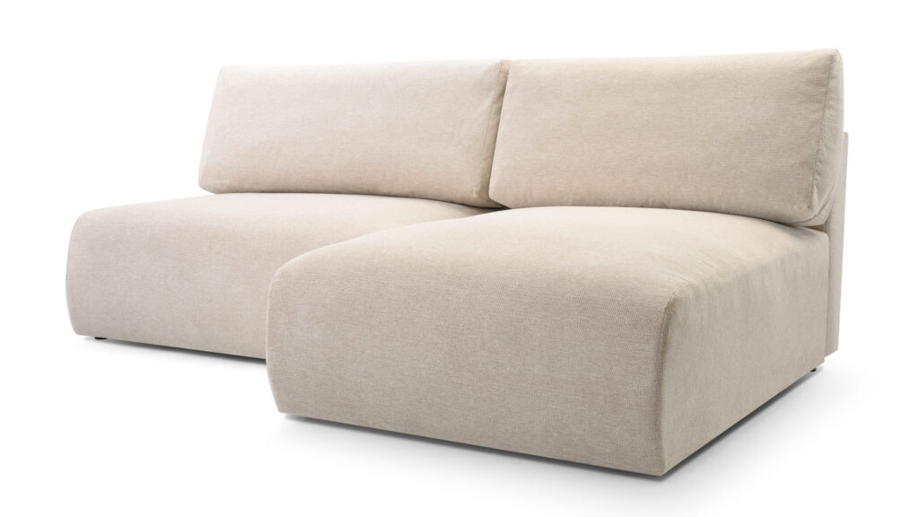 Narożnik rozkładany Milena w tkaninie Aragon-03 o nowoczesnym, obłym kształcie bez podłokietników