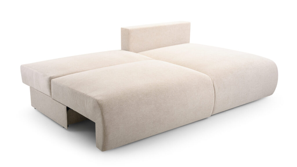 Narożnik rozkładany Milena w tkaninie Aragon-03 z pojemnikiem na pościel i systemem rozkładania DL