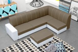 Narożnik rozkładany Minister z pufą w tkaninie Inari-91 i Soft-17, nowoczesny design, prawa strona