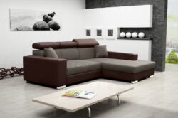 Narożnik rozkładany Mexico de Lux w tkaninie Malmo-41, prawostronny, nowoczesny design, chromowane nóżki