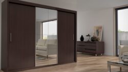 Szafa przesuwna Peso 250 w kolorze wenge z lustrem, nowoczesny design do funkcjonalnej garderoby