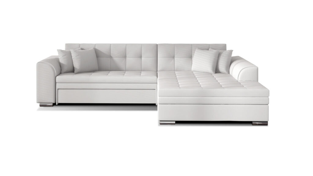 Narożnik rozkładany Sorento w tkaninie Soft-17 z chromowanymi nóżkami i funkcją spania