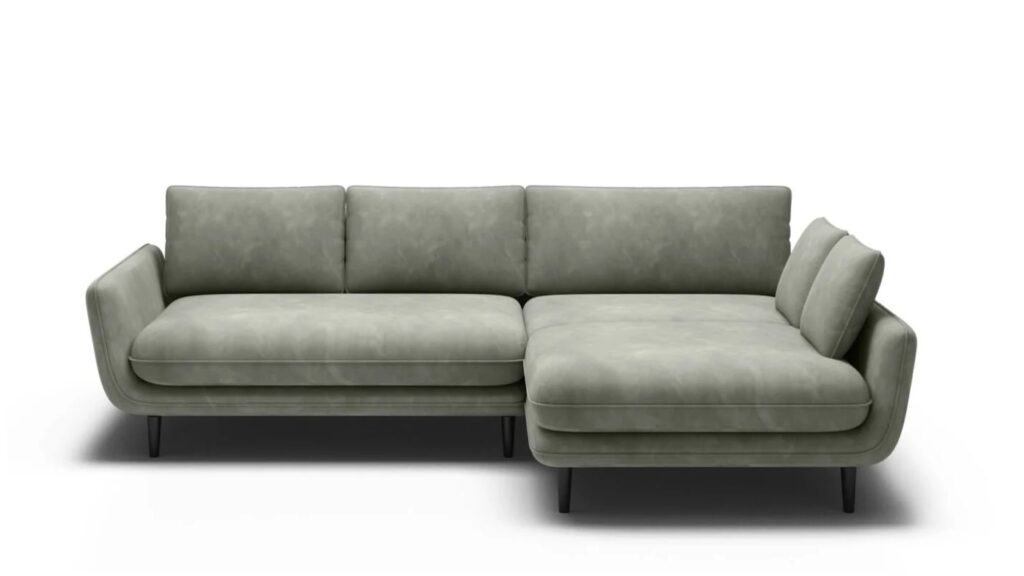 Narożnik rozkładany Solano w tkaninie Element-11 z pojemnikiem na pościel na białym tle