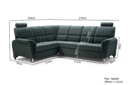 Narożnik rozkładany Diana w tkaninie Velva-10 z wymiarami 275x112x220 cm i funkcją spania