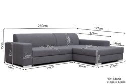 Narożnik rozkładany Mistral w tkaninie Sawana-05 o wymiarach 260x177 cm z funkcją spania i pojemnikiem na pościel