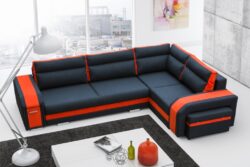 Narożnik rozkładany Assan w tkaninie Inari-100, prawostronny, nowoczesny design, wygodne siedzisko i poduszki