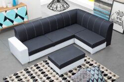 Narożnik rozkładany Minister z pufą w tkaninie Inari-91 i Soft-17, nowoczesny design, prawa strona