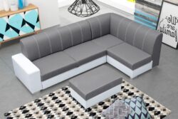 Narożnik rozkładany Minister z pufą w tkaninie Inari-91 i Soft-17, nowoczesny design, prawa strona