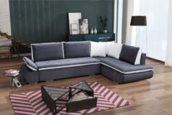 Narożnik rozkładany Argent w tkaninie Paros-6, prawostronny, nowoczesny design, funkcja spania i pojemnik na pościel