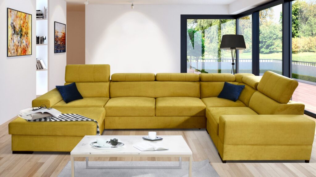 Narożnik rozkładany Apollo Maxi w szarym kolorze z regulowanymi zagłówkami i pojemnikiem na pościel