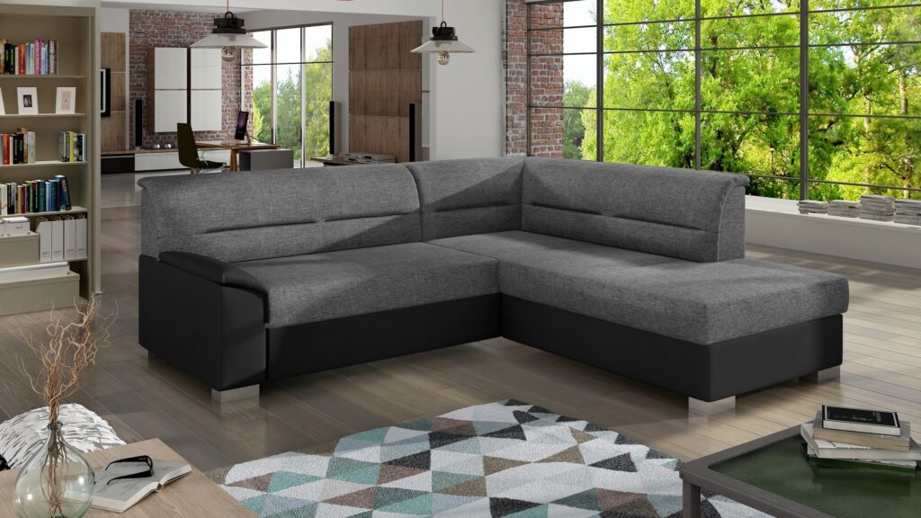 Narożnik rozkładany Bergen w tkaninie Sawana 21 z funkcją spania i pojemnikiem na pościel