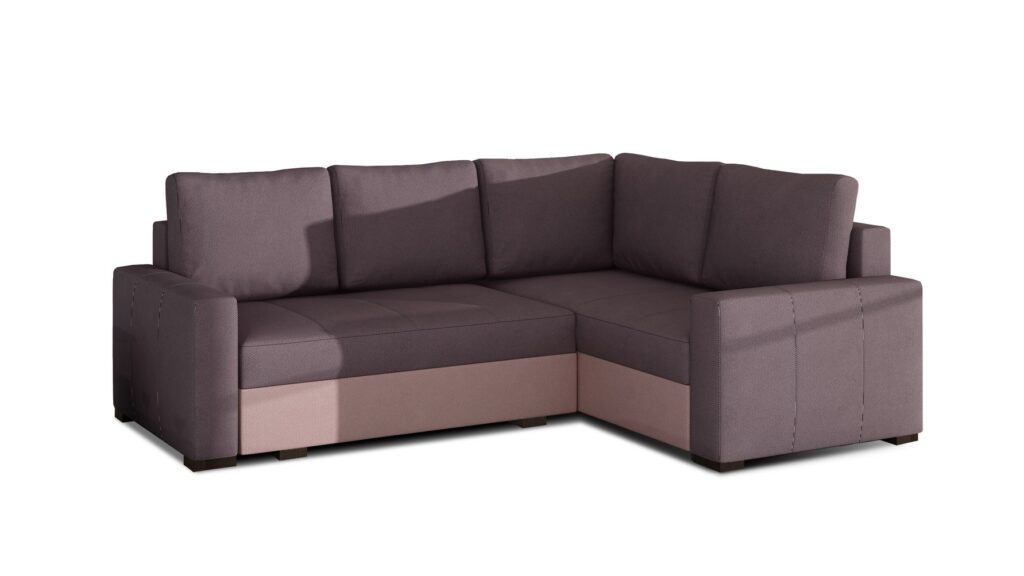 Narożnik rozkładany Corona w tkaninie Soro 34, nowoczesny mebel z funkcją spania i pojemnikiem na pościel