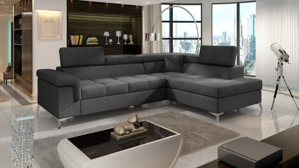 Narożnik rozkładany Eridano w tkaninie Inari-96 z funkcją spania i pojemnikiem na pościel