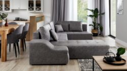 Narożnik rozkładany Giovanni z ekoskóry Soft 17 w nowoczesnym salonie