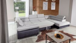 Narożnik rozkładany Letto w tkaninie Ontario z funkcją spania i pojemnikiem na pościel