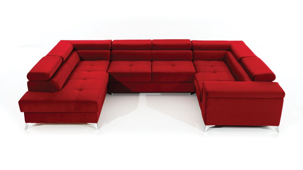 Narożnik rozkładany Thiago w tkaninie Kronos-02 z funkcją spania i pojemnikiem na pościel