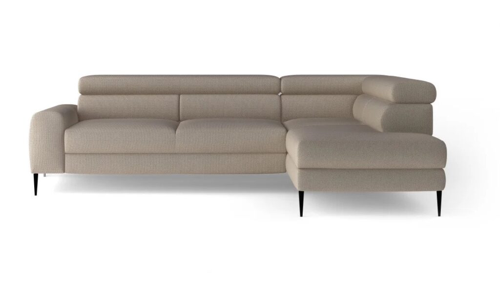 Narożnik rozkładany Calcio L w tkaninie Curio-11 z regulowanymi zagłówkami i funkcją spania