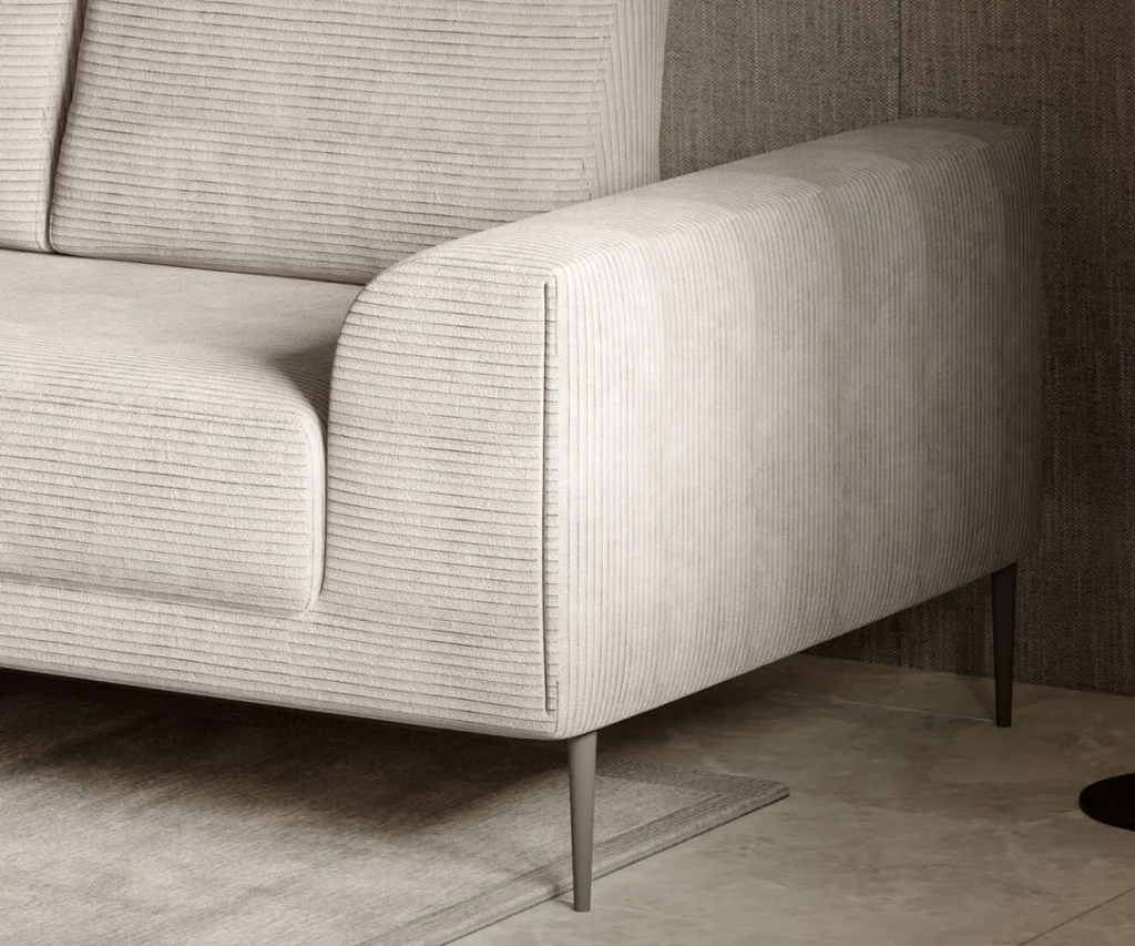 Narożnik rozkładany Capitol w tkaninie Poso-100 z pojemnikiem na pościel i funkcją spania