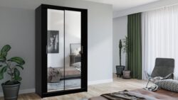 Szafa przesuwna Lux 120 w kolorze czarnym z lustrem na drzwiach, nowoczesny design