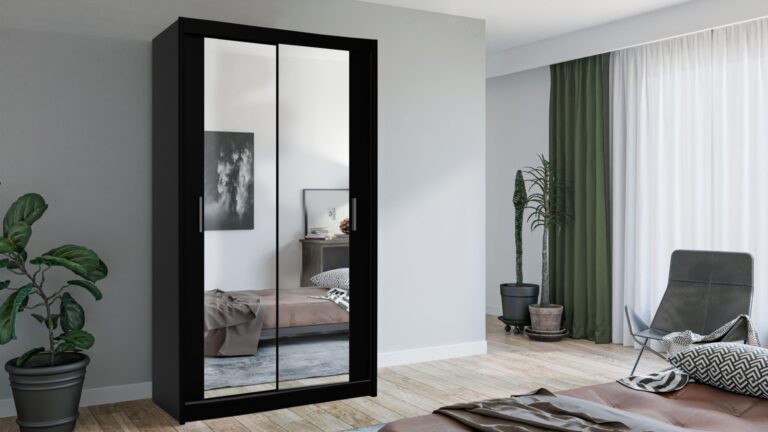 Szafa przesuwna Lux 120 w kolorze czarnym z lustrem na drzwiach, nowoczesny design
