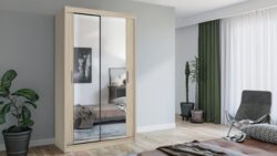 Szafa przesuwna Lux 120 w kolorze dąb sonoma z drzwiami przesuwnymi i lustrem