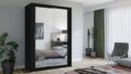 Szafa przesuwna Lux 150 w kolorze czarnym z lustrem, nowoczesny design, mebel do sypialni