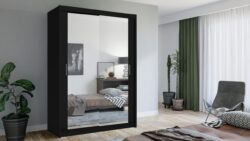 Szafa przesuwna Lux 150 w kolorze czarnym z lustrem, nowoczesny design, mebel do sypialni