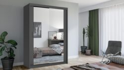 Szafa przesuwna Lux 150 w kolorze szarym z dużym lustrem na drzwiach, nowoczesny design