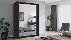 Szafa przesuwna Lux 150 w kolorze wenge z drzwiami z lustrem, nowoczesny design